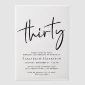 Chic Script 30ste verjaardagsfeestje Vellum Uitnodigingen (Voorkant)