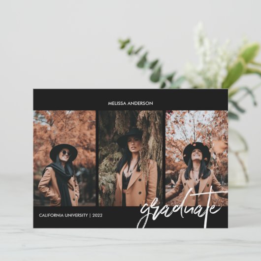 Chic Script 3 Foto Afstuderen Aankondiging (Staand voorkant)