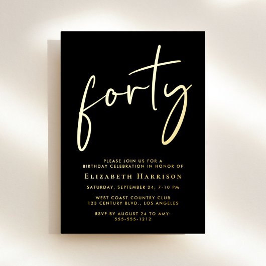 Chic Script 40e verjaardagsfeestje Folie Uitnodiging