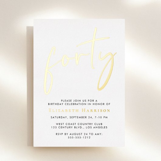 Chic Script 40e verjaardagsfeestje Folie Uitnodiging