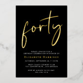 Chic Script 40e verjaardagsfeestje Folie Uitnodiging (Voorkant)
