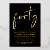 Chic Script 40e verjaardagsfeestje Folie Uitnodiging (Voorkant)