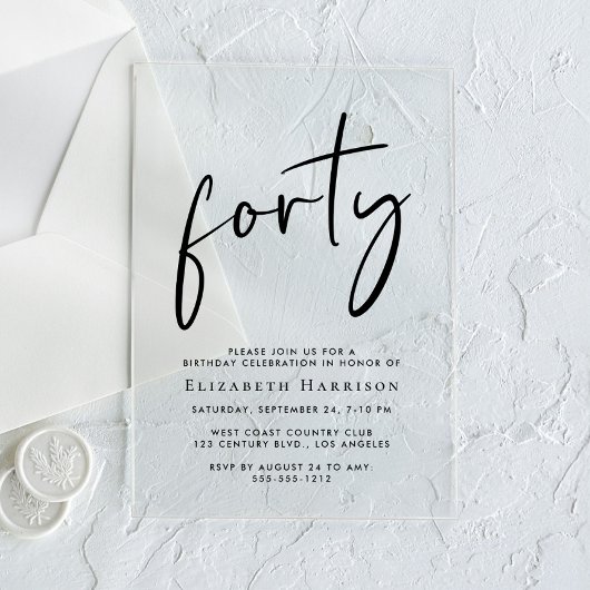 Chic Script 40e verpartij Acryl Uitnodigingen