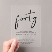 Chic Script 40ste verjaardagsfeestje Acryl Uitnodigingen (Insitu (Draagbaar))