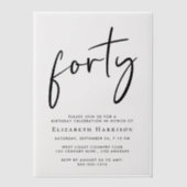 Chic Script 40ste verjaardagsfeestje Vellum Uitnodigingen (Voorkant)