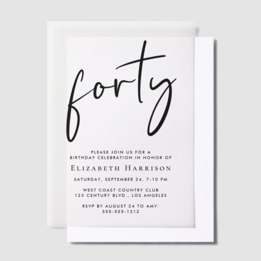 Chic Script 40ste verjaardagsfeestje Vellum Uitnodigingen (Offset)