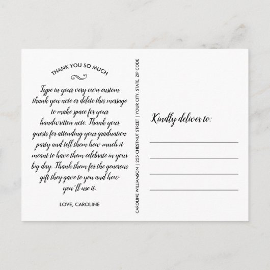 Chic Script 4 Foto Collage Afstuderen Hartelijk da Briefkaart (Achterkant)