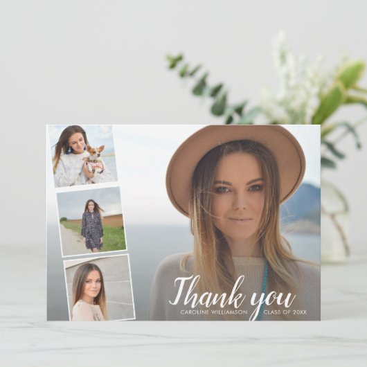 Chic Script 4 Foto Collage Afstuderen Hartelijk da Kaart (Staand voorkant)