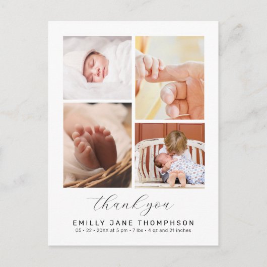 Chic Script 4 Foto Collage Baby Shower Bedanktkaar Briefkaart (Voorkant)