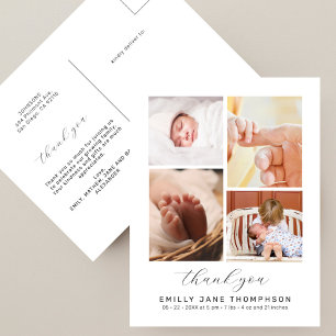 Chic Script 4 Foto Collage Baby Shower Bedanktkaar Briefkaart