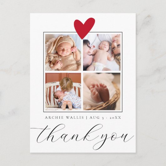 Chic Script 4 Foto Collage Baby Shower Dank Je Briefkaart (Voorkant)