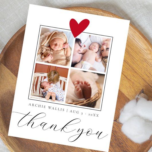 Chic Script 4 Fotocollage Baby shower Bedankt Briefkaart