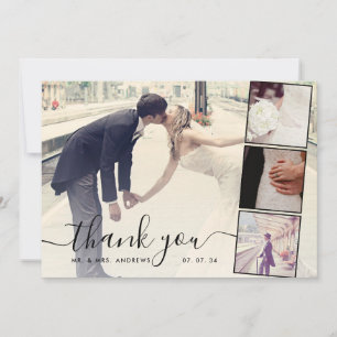 Chic Script 4 Foto's Collage Weddenschap Hartelijk Bedankkaart