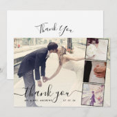 Chic Script 4 Foto's Collage Weddenschap Hartelijk Bedankkaart (Voorkant / Achterkant)