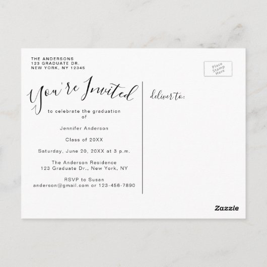 Chic Script 4 Photo Collage Afstudeerfeest Briefkaart (Achterkant)