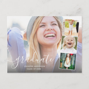 Chic Script 4 Photo Collage Afstudeerfeest Briefkaart