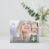 Chic Script 4 Photo Collage Afstuderen Uitnodigen Briefkaart (Staand voorkant)