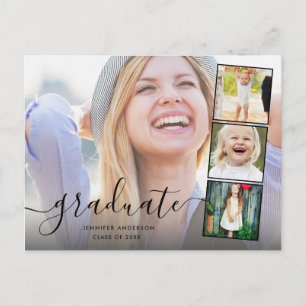 Chic Script 4 Photo Collage Afstuderen Uitnodigen Briefkaart