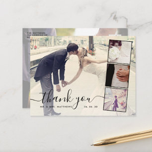 Chic Script 4 Photo Collage Wedding Hartelijk dank Briefkaart