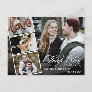 Chic Script 4 Photo Collage Wedding Hartelijk dank Briefkaart