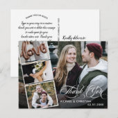 Chic Script 4 Photo Collage Wedding Hartelijk dank Briefkaart (Voorkant / Achterkant)