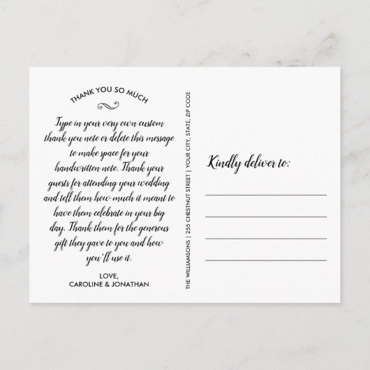 Chic Script 4 Photo Collage Wedding Hartelijk dank Briefkaart (Achterkant)