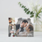 Chic Script 4 Photo Collage Wedding Hartelijk dank Briefkaart (Staand voorkant)
