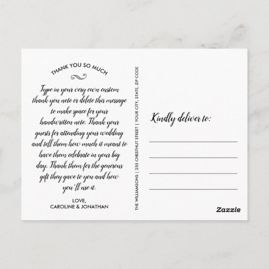 Chic Script 4 Photo Collage Wedding Hartelijk dank Briefkaart (Achterkant)