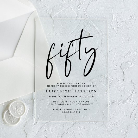 Chic Script 50e Verjaardagsfeest Acryl Uitnodigingen