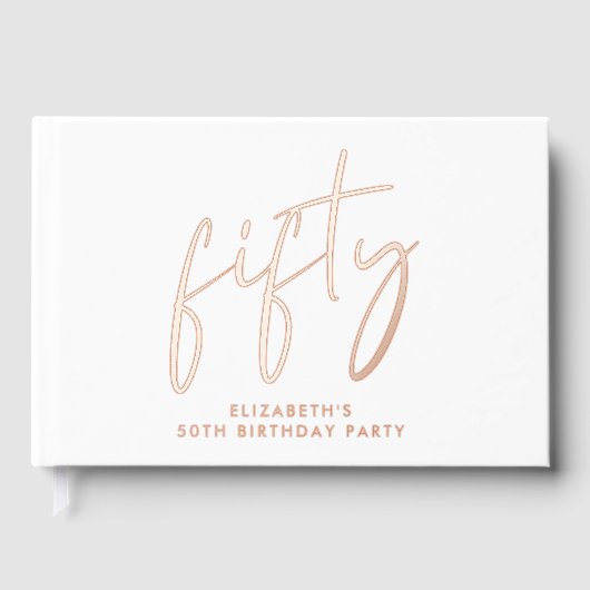 Chic Script 50e verjaardagsfeest Roos Gold Gastenboek (Voorkant)