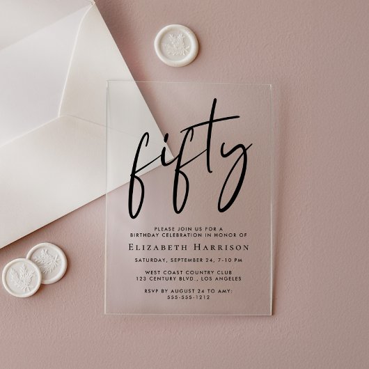 Chic Script 50ste verjaardagsfeestje Acryl Uitnodigingen