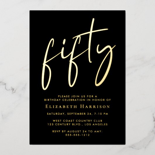 Chic Script 50ste verjaardagsfeestje Folie Uitnodiging (Voorkant)