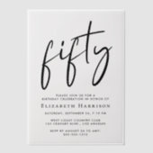 Chic Script 50ste verjaardagsfeestje Vellum Uitnodigingen (Voorkant)