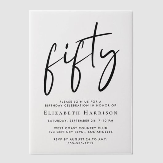 Chic Script 50ste verjaardagsfeestje Vellum Uitnodigingen (Voorkant)