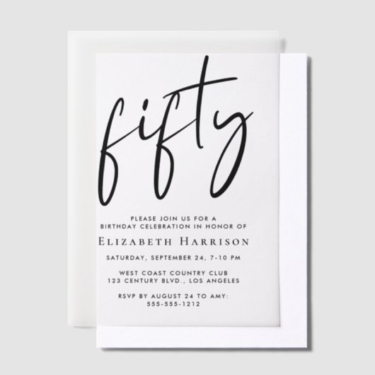 Chic Script 50ste verjaardagsfeestje Vellum Uitnodigingen (Offset)