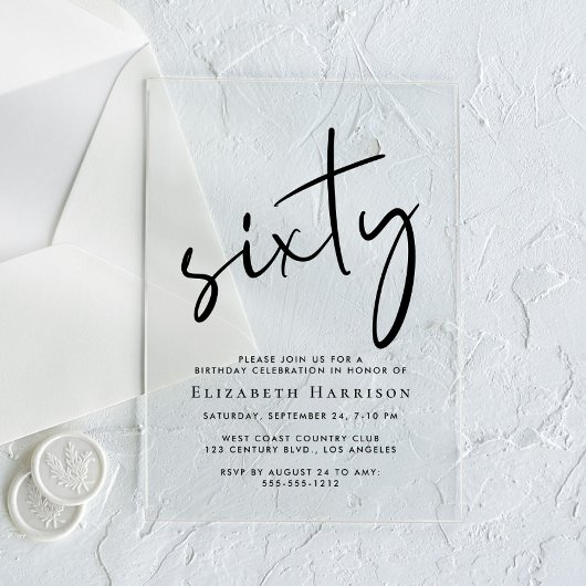 Chic Script 60ste verjaardagsfeestje Acryl Uitnodigingen