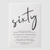 Chic Script 60ste verjaardagsfeestje Vellum Uitnodigingen (Voorkant)