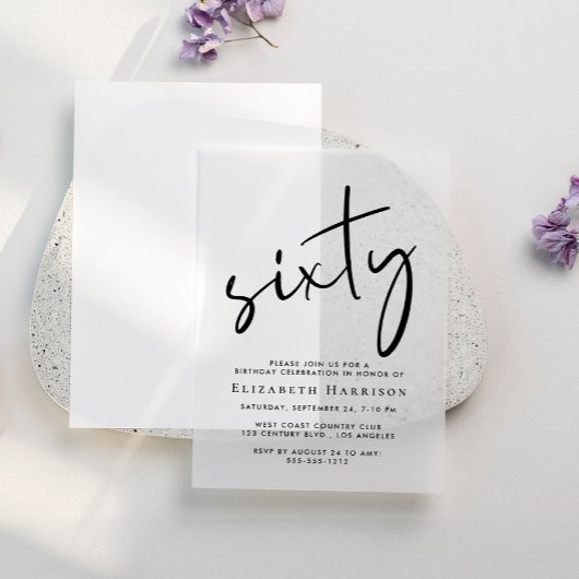 Chic Script 60ste verjaardagsfeestje Vellum Uitnodigingen