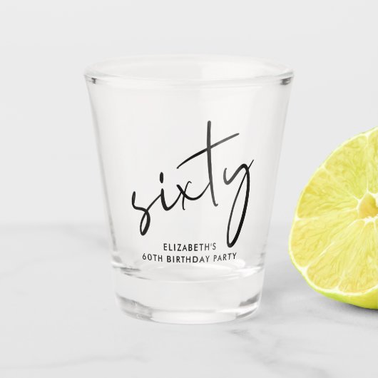 Chic Script 60th Birthday Party Shot Glas (Voorkant)