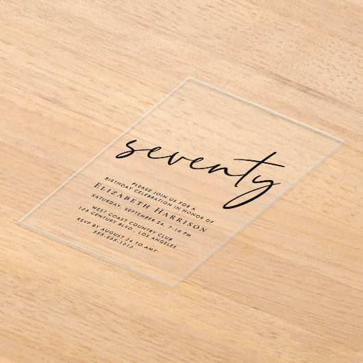 Chic Script 70ste verjaardagsfeestje Acryl Uitnodigingen (Laagn)