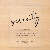 Chic Script 70ste verjaardagsfeestje Acryl Uitnodigingen (Voorkant)