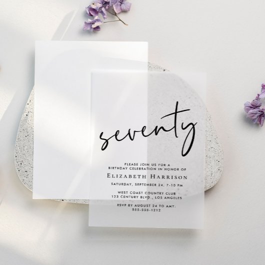 Chic Script 70ste verjaardagsfeestje Vellum Uitnodigingen