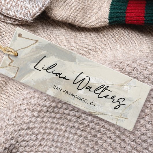 Chic Script Abstracte Crème Beige Kleding Hang Lab Contactkaartje