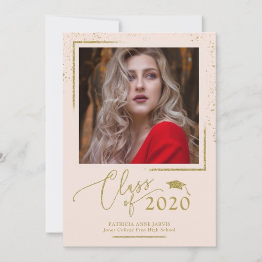 Chic Script Afstudeer Uitnodiging Gouden Glitters (Voorkant)