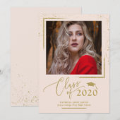 Chic Script Afstudeer Uitnodiging Gouden Glitters (Voorkant / Achterkant)