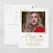 Chic Script Afstudeeraankondiging Feestelijke Goud Briefkaart (Voorkant / Achterkant)