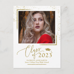 Chic Script Afstudeeraankondiging Feestelijke Goud Briefkaart