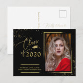 Chic Script Afstudeeraankondiging Festive Goud Gli Briefkaart (Voorkant / Achterkant)