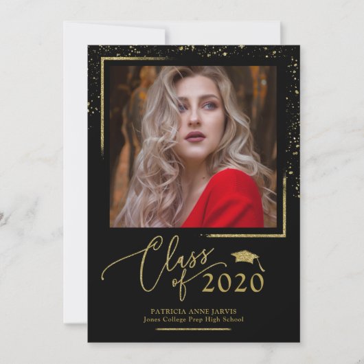Chic Script Afstudeeraankondiging Gouden Glitters Kaart (Voorkant)