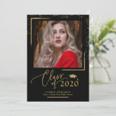 Chic Script Afstudeeraankondiging Gouden Glitters Kaart (Staand voorkant)